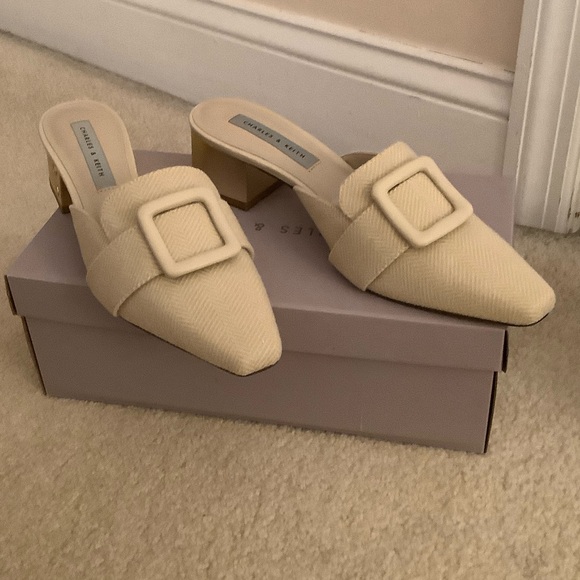 Charles & Keith Shoes - Charles & Keith Beige Buckle Mules